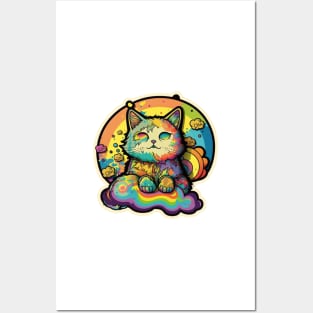 Groovy Psychedelic Cat Posters and Art